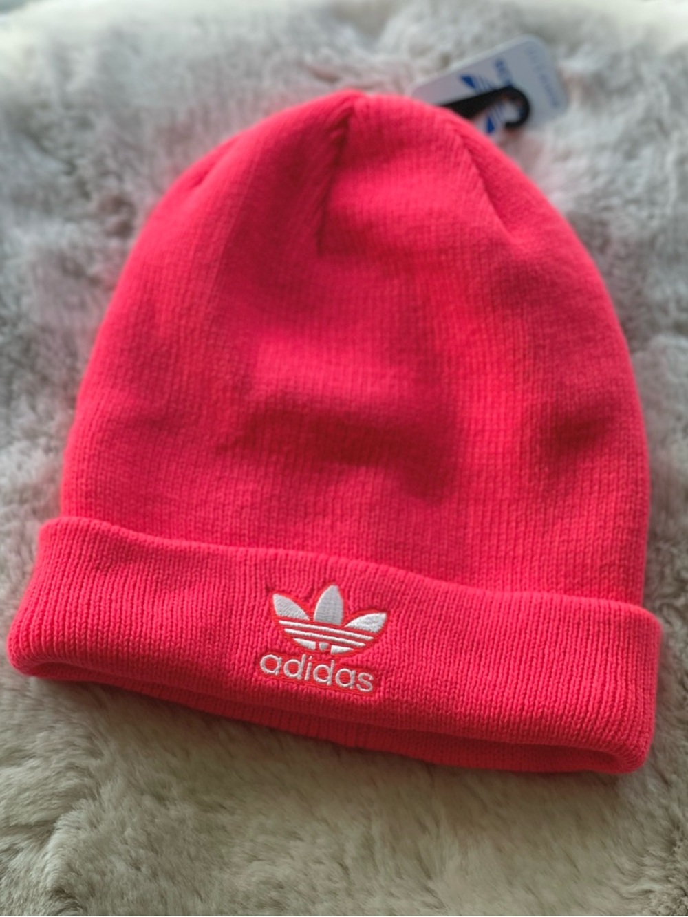 adidas Florecent Neon Hot Pink Knit Beanie with White Trefoil